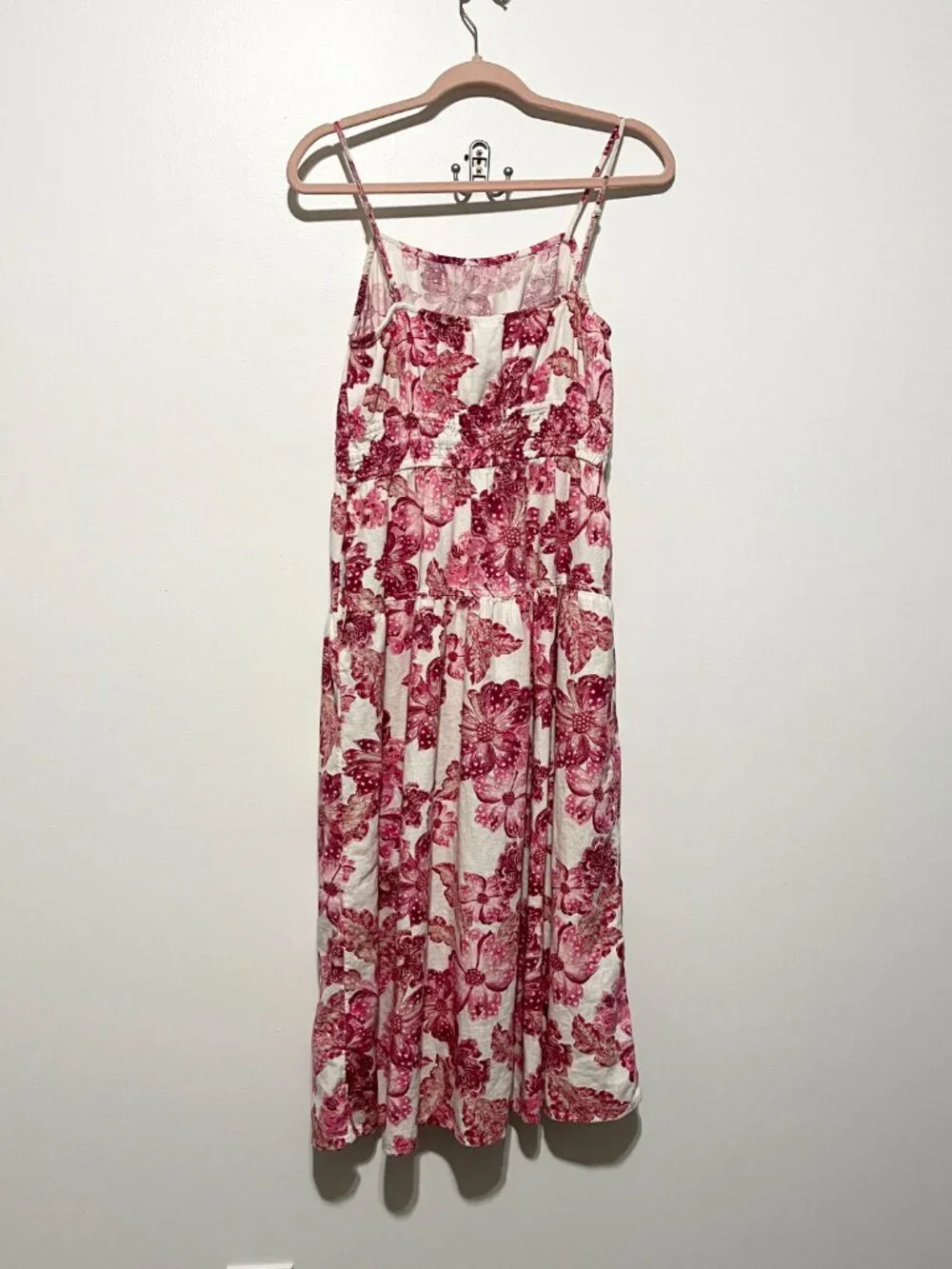 Old Navy Womens Linen Blend Tiered Midi Dress M Floral Resort Garden Bloomcore